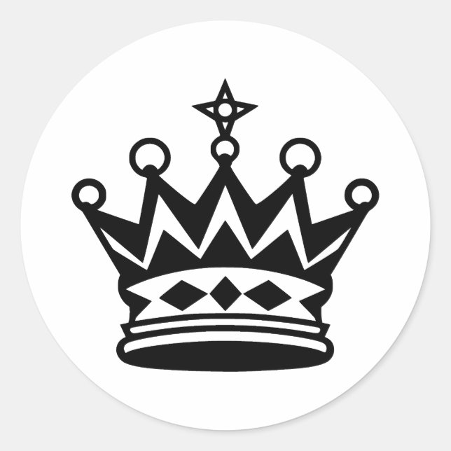 Elegant Monochrome Crown Design Classic Round Sticker (Front)