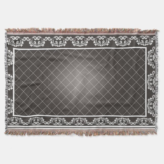 Elegant Monochrome Damask Throw Blanket (Front)