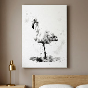 Elegant Monochrome Flamingo in Watercolor Canvas Print