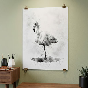 Elegant Monochrome Flamingo in Watercolor Poster