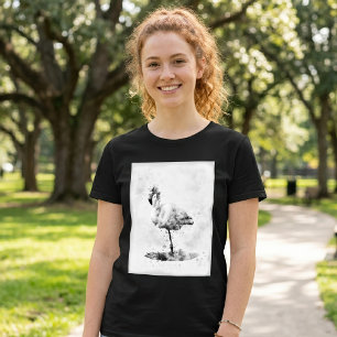 Elegant Monochrome Flamingo in Watercolor T-Shirt