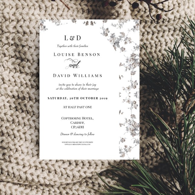 Elegant Monochrome Floral Classic Wedding Invitation (Creator Uploaded)
