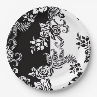 Elegant Monochrome Floral Party Paper Plates