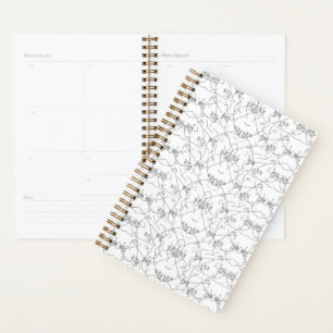 Elegant Monochrome Floral Spiral Notebook  Planner