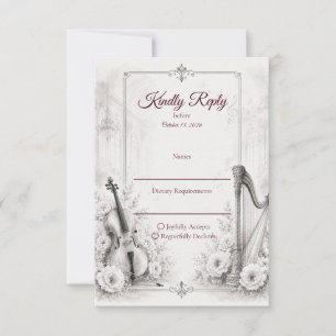 Elegant Monochrome Musical Wedding RSVP Card