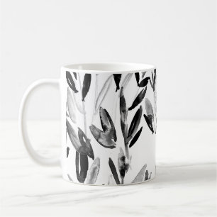Elegant Monochrome: Natural Leaves Pattern Coffee Mug