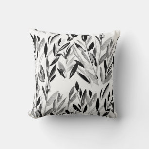 Elegant Monochrome: Natural Leaves Pattern Cushion
