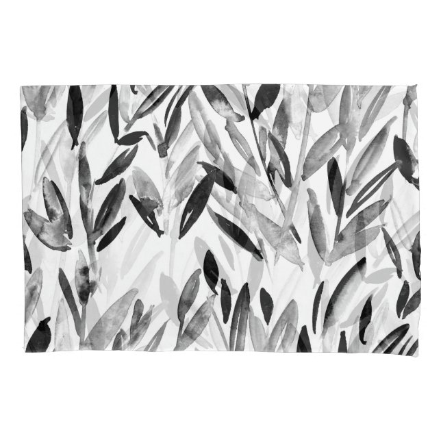 Elegant Monochrome: Natural Leaves Pattern Pillowcase (Front)