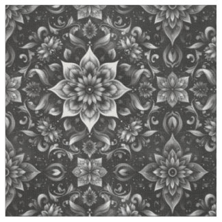 Elegant Monochrome Ornate Floral Fabric