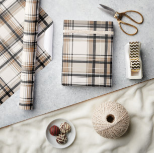 Elegant Monochrome Plaid Holiday Wrapping Paper