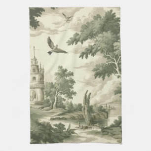 Elegant Monochrome Toile - Village & Balloon Tea Towel