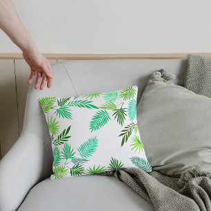 Elegant Monochrome Tropical Leaves Pattern Cushion