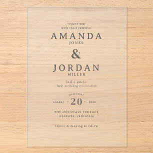 Elegant Monochrome Typographic Acrylic Invitations
