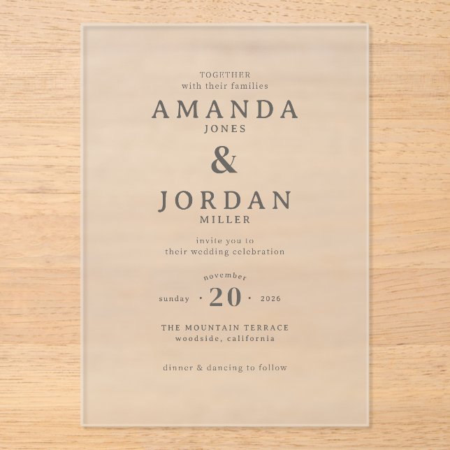 Elegant Monochrome Typographic Acrylic Invitations (Front)