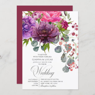 Elegant Monochrome Watercolor Floral Wedding Invitation