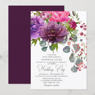 Elegant Monochrome Watercolor Floral Wedding Invitation