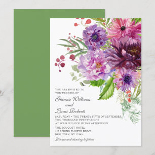 Elegant Monochrome Watercolor Floral Wedding Invitation