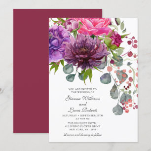 Elegant Monochrome Watercolor Floral Wedding Invitation