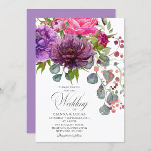 Elegant Monochrome Watercolor Floral Wedding Invitation