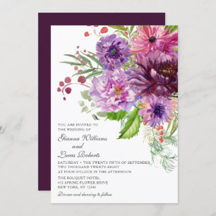 Elegant Monochrome Watercolor Floral Wedding Invitation