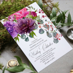 Elegant Monochrome Watercolor Floral Wedding Invitation