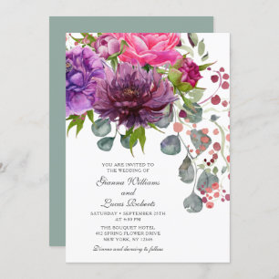 Elegant Monochrome Watercolor Floral Wedding Invitation