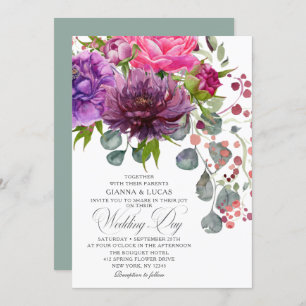 Elegant Monochrome Watercolor Floral Wedding Invitation