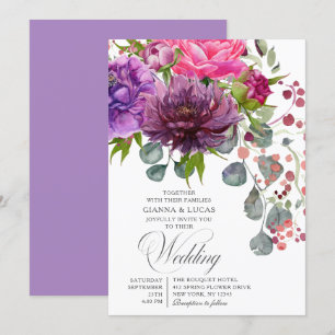 Elegant Monochrome Watercolor Floral Wedding Invitation