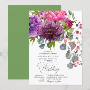 Elegant Monochrome Watercolor Floral Wedding  Invitation