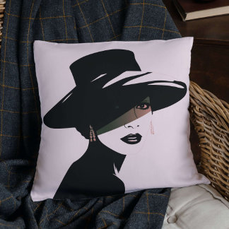 Elegant Monochrome Woman Silhouette  Cushion