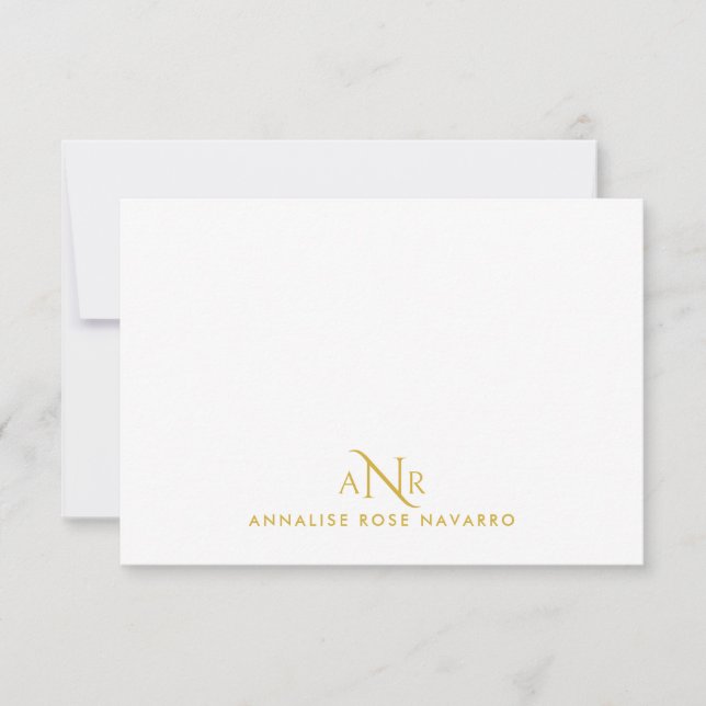 Elegant Monogram 3 Initial Name Gold Note Card (Front)