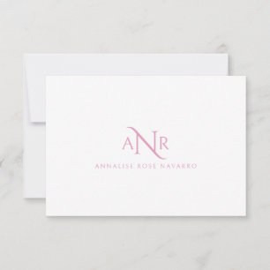 Elegant Monogram 3 Initial Name Pink Note Card