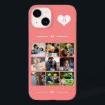 Elegant monogram 9 photo collage  Case-Mate iPhone 14 case<br><div class="desc">Add nine family,  kids,  pets or best friends images and create your own beautiful photo collage phone case with your monogram name initial inside a white heart over a coral pink feminine background.             Easy to personalise with your custom square images and letter</div>