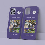 Elegant monogram 9 photo collage Case-Mate iPhone 14 case<br><div class="desc">Add nine family,  kids,  pets or best friends images and create your own beautiful photo collage phone case with your monogram name initial inside a white heart over a purple feminine background.             Easy to personalise with your custom square images and letter</div>