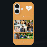 Elegant monogram 9 photo collage orange iPhone 16 case<br><div class="desc">Add nine family,  kids,  pets or best friends images and create your own beautiful photo collage phone case with your monogram name initial inside a white heart over a orange background.             Easy to personalise with your custom square images and letter</div>