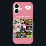 Elegant monogram 9 photo collage pink iPhone 16 case<br><div class="desc">Add nine family,  kids,  pets or best friends images and create your own beautiful photo collage phone case with your monogram name initial inside a white heart over a pink background.             Easy to personalise with your custom square images and letter</div>