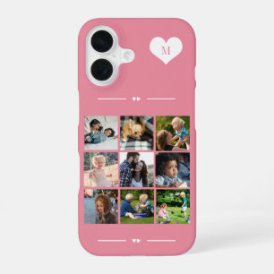Elegant monogram 9 photo collage pink iPhone 16 case