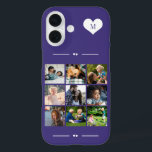 Elegant monogram 9 photo collage purple iPhone 16 case<br><div class="desc">Add nine family,  kids,  pets or best friends images and create your own beautiful photo collage phone case with your monogram name initial inside a white heart over a purple background.             Easy to personalise with your custom square images and letter</div>