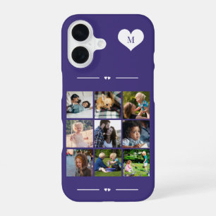 Elegant monogram 9 photo collage purple iPhone 16 case
