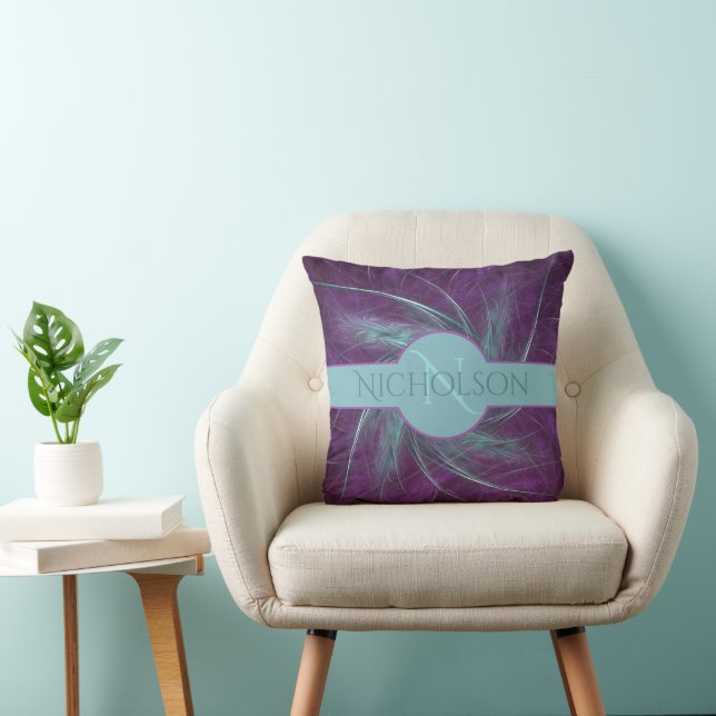 Elegant Monogram Abstract Spiral Purple Teal Cushion (Chair)