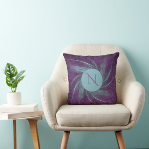 Elegant Monogram Abstract Spiral Purple Teal Cushion
