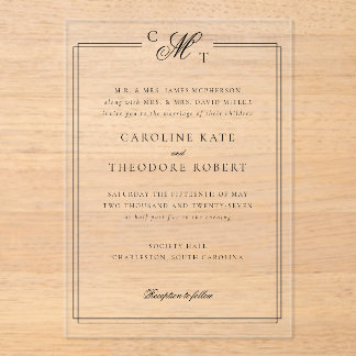 Elegant Monogram Acrylic Wedding Invitation