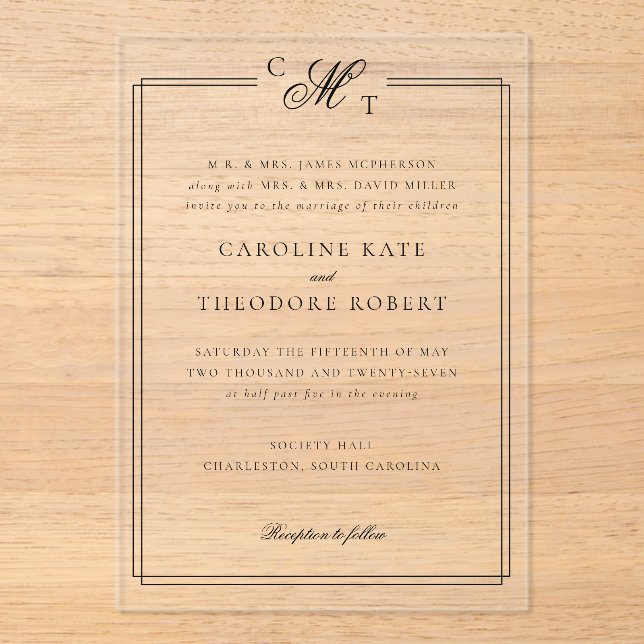 Elegant Monogram Acrylic Wedding Invitation (Front)