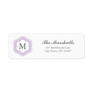 Elegant Monogram Address Label / Grey & Lavender