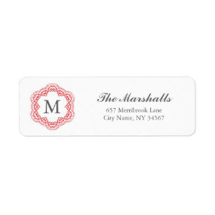 Elegant Monogram Address Label / Red & Grey