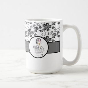 Elegant Monogram and Floral Pattern Coffee Mug