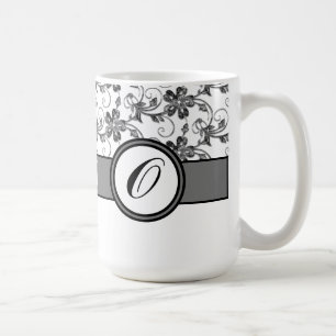 Elegant Monogram and Floral Pattern Coffee Mug