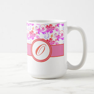 Elegant Monogram and Floral Pattern Pink Coffee Mug