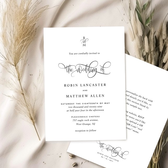 Elegant Monogram and Modern Calligraphy Wedding  Invitation (Creator Uploaded)