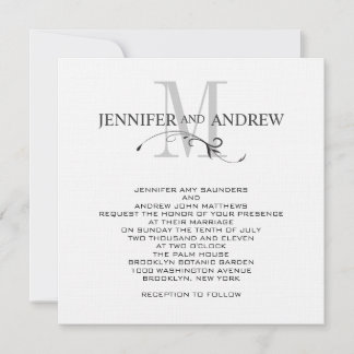 Elegant Monogram and Names Wedding Invitation